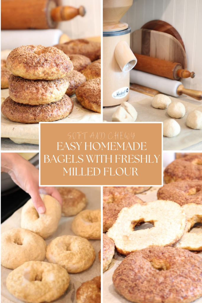 Easy Homemade bagels with freshly milled flour photos arranged in a Pinterest sharable graphic 